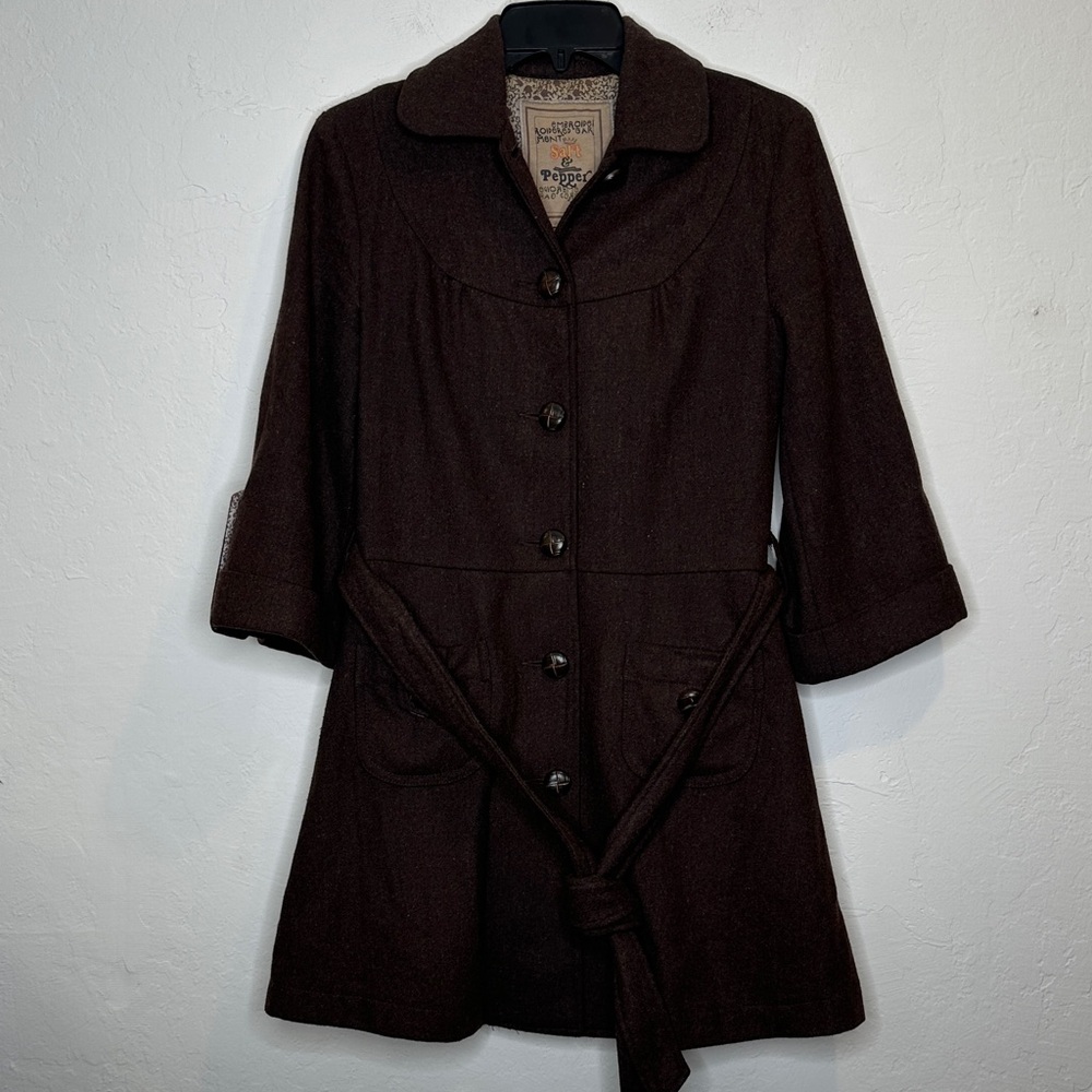 Stylish Dark Brown Women's Trench Coat Short Sleeve Size Small